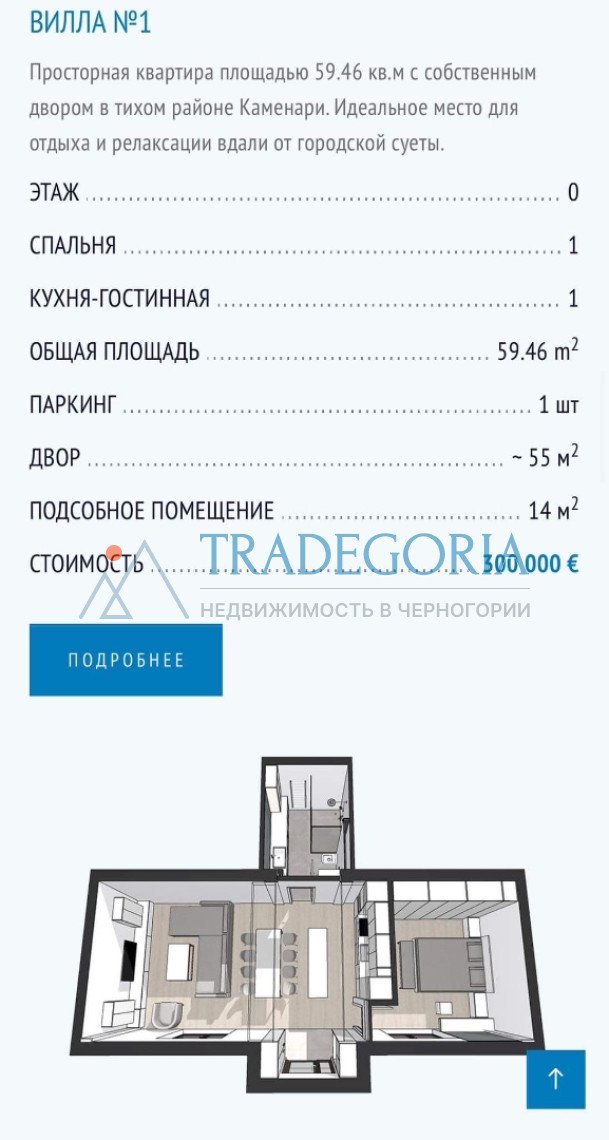 <h3>Apartment 1</h3><p> Key parameters:</p> Location: Kamenari Property type: Apartment Area: 36.43 m² Number of floors: 3rd floor Number of bedrooms: